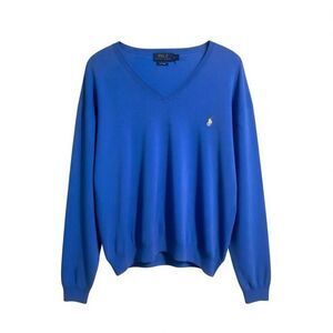 Polo Ralph Lauren Sweater Men’s XXL Blue V-Neck Pima Cotton Logo Pullover